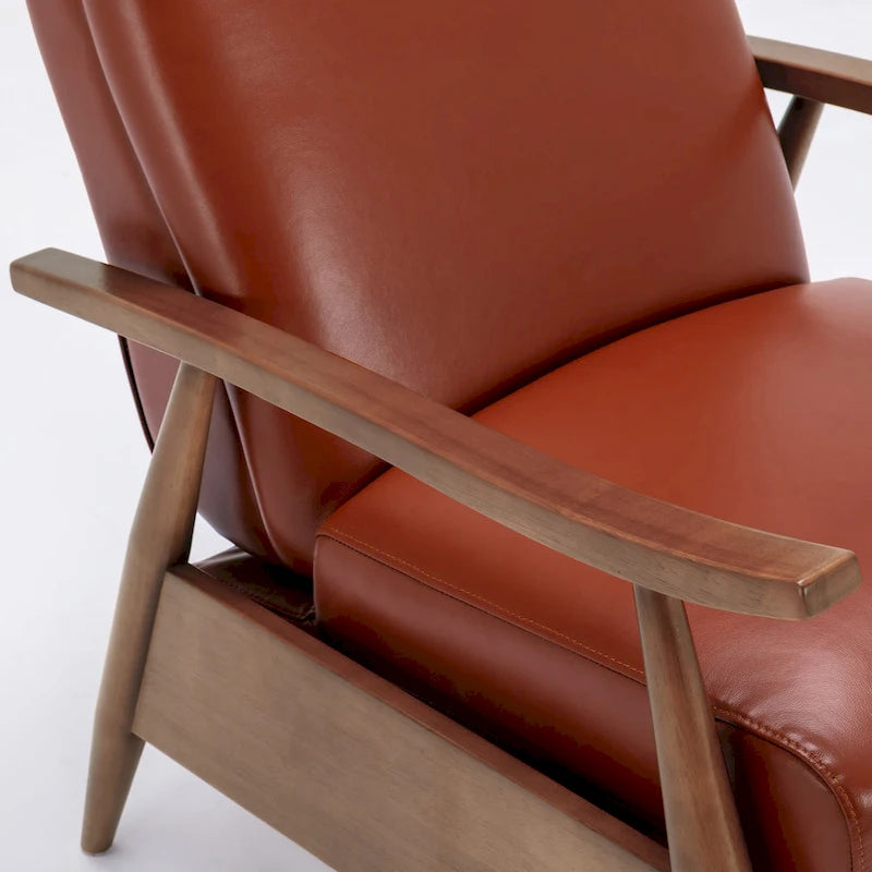 Fauteuil inclinable à pousser avec accoudoirs en bois et cuir pleine fleur