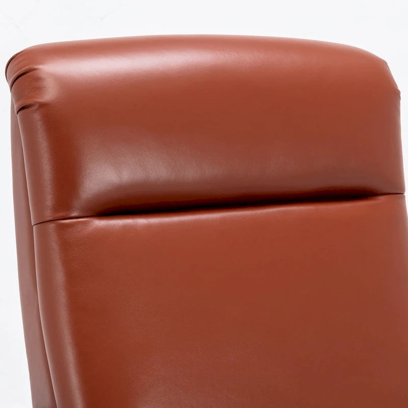 Fauteuil inclinable à pousser avec accoudoirs en bois et cuir pleine fleur