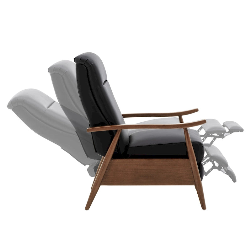 Fauteuil inclinable à pousser avec accoudoirs en bois et cuir pleine fleur