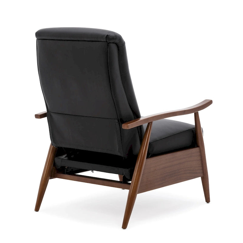Fauteuil inclinable à pousser avec accoudoirs en bois et cuir pleine fleur
