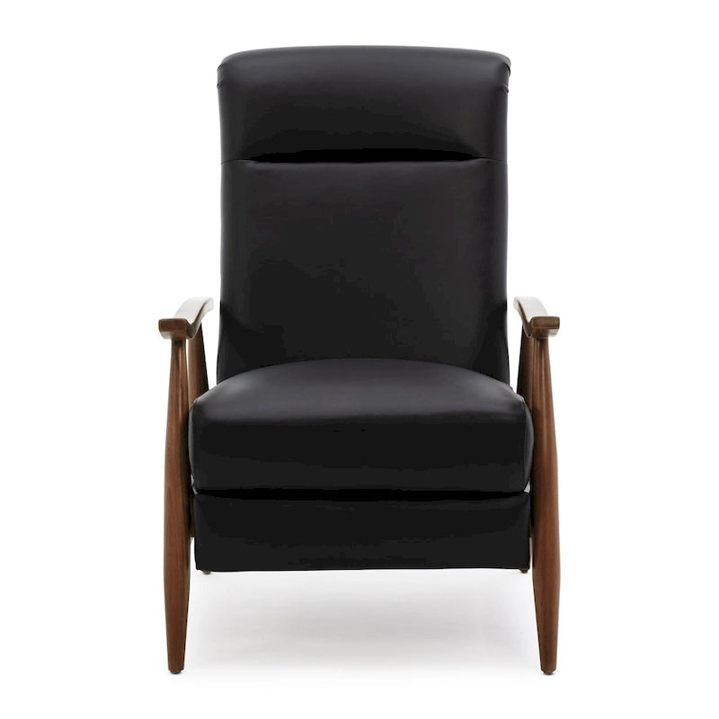 Fauteuil inclinable à pousser avec accoudoirs en bois et cuir pleine fleur