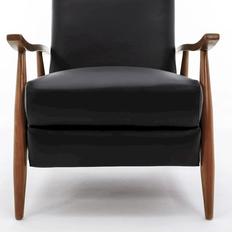 Fauteuil inclinable à pousser avec accoudoirs en bois et cuir pleine fleur