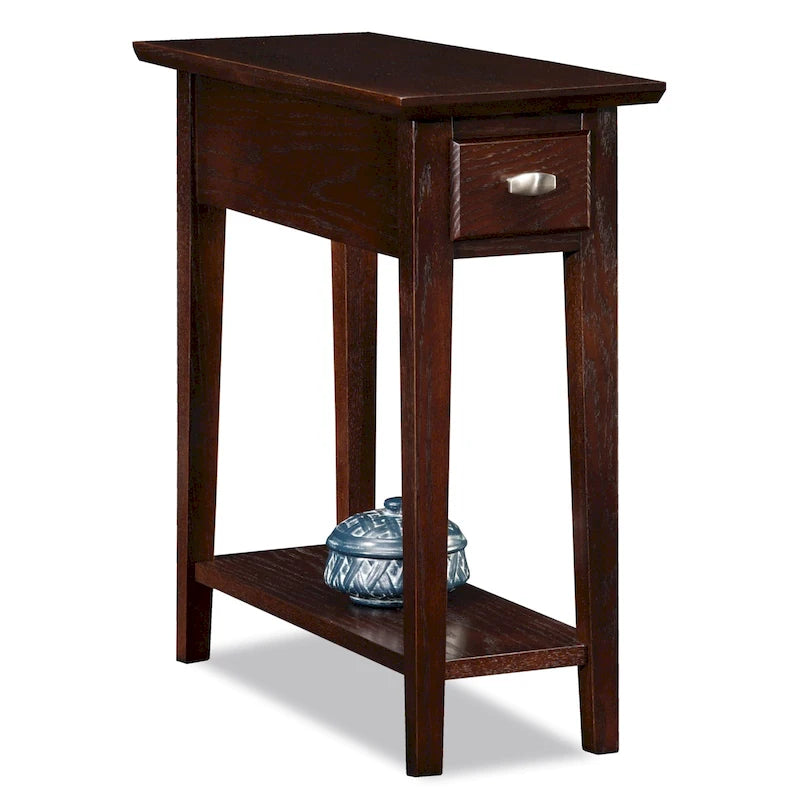 Table d'appoint étroite en bois massif avec étagère et tiroir