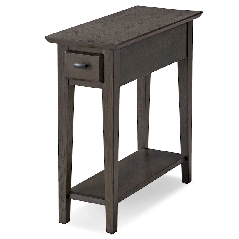 Table d'appoint étroite en bois massif avec étagère et tiroir