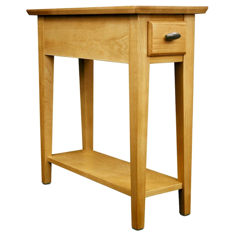 Table d'appoint étroite en bois massif avec étagère et tiroir