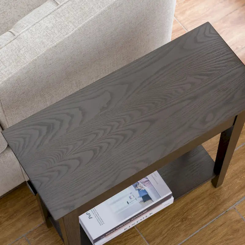 Table d'appoint étroite en bois massif avec étagère et tiroir