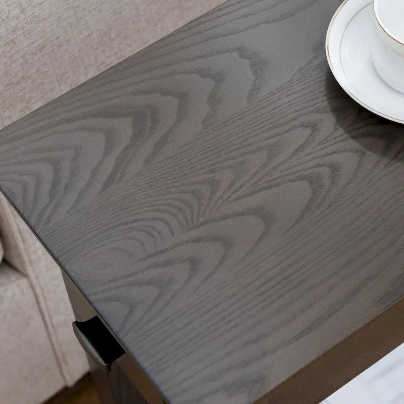 Table d'appoint étroite en bois massif avec étagère et tiroir