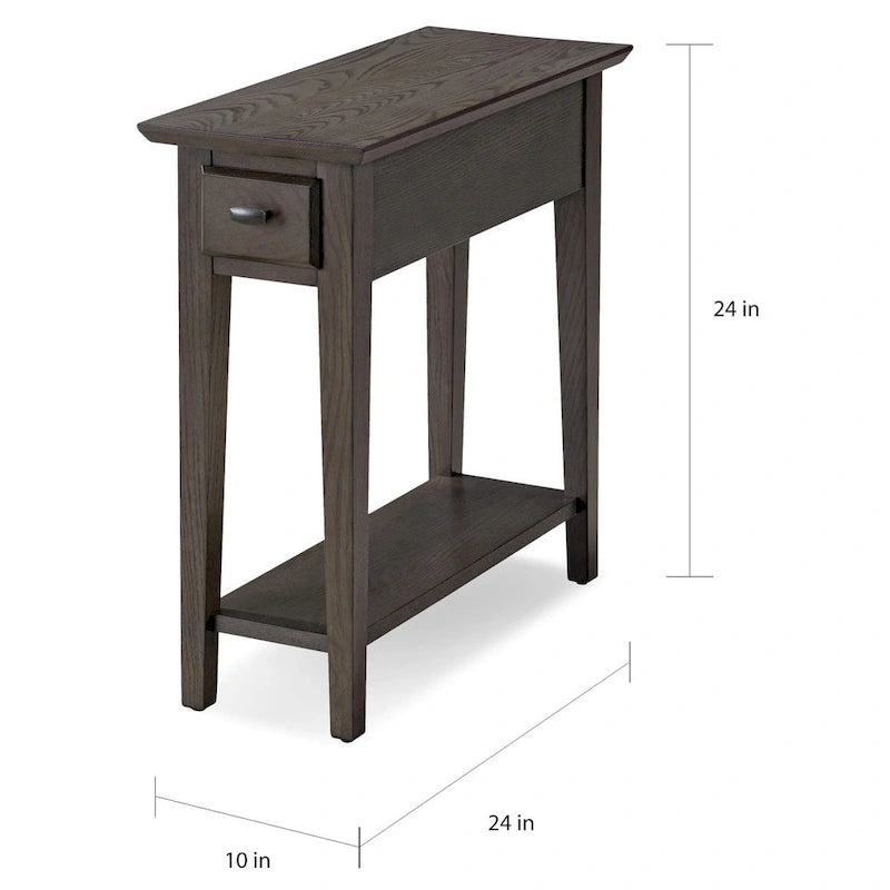 Table d'appoint étroite en bois massif avec étagère et tiroir