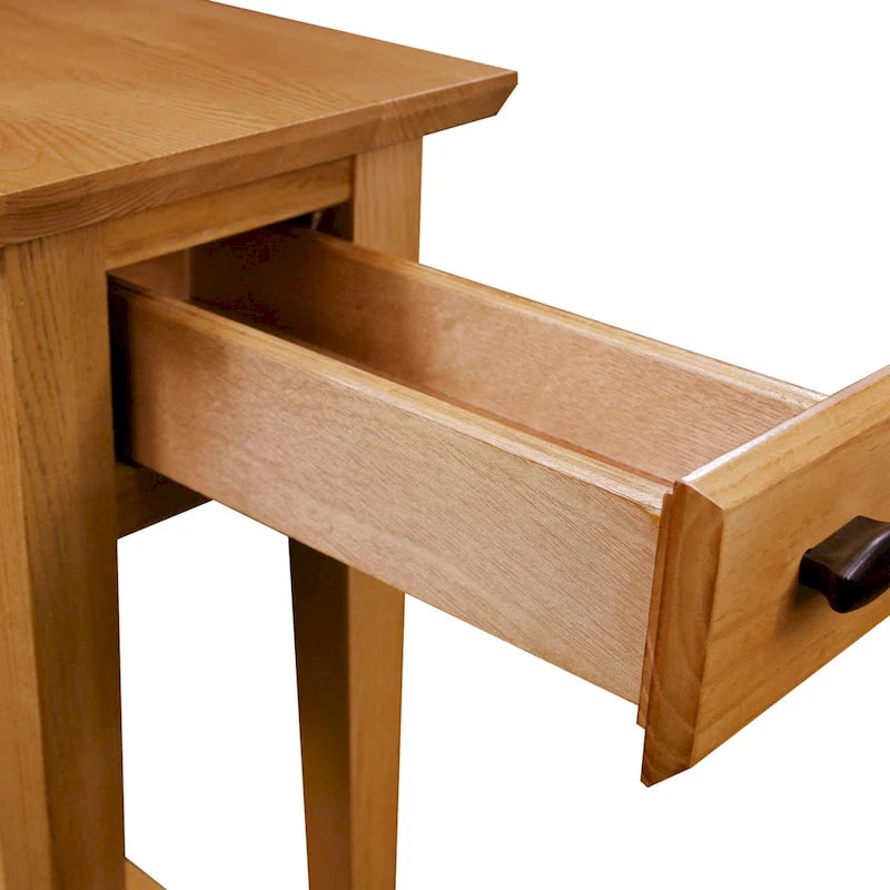 Table d'appoint étroite en bois massif avec étagère et tiroir