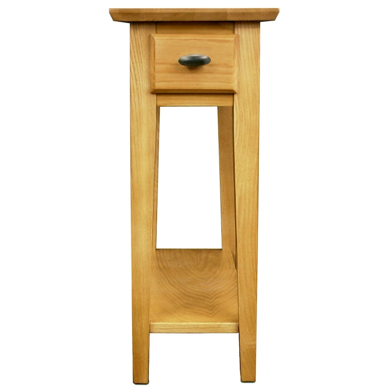 Table d'appoint étroite en bois massif avec étagère et tiroir