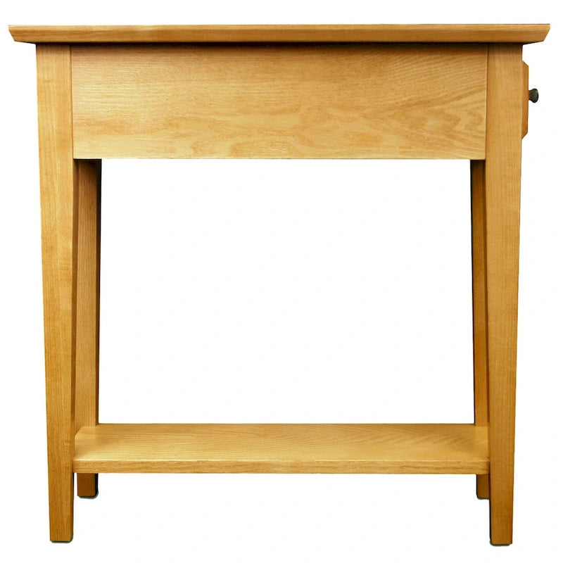 Table d'appoint étroite en bois massif avec étagère et tiroir