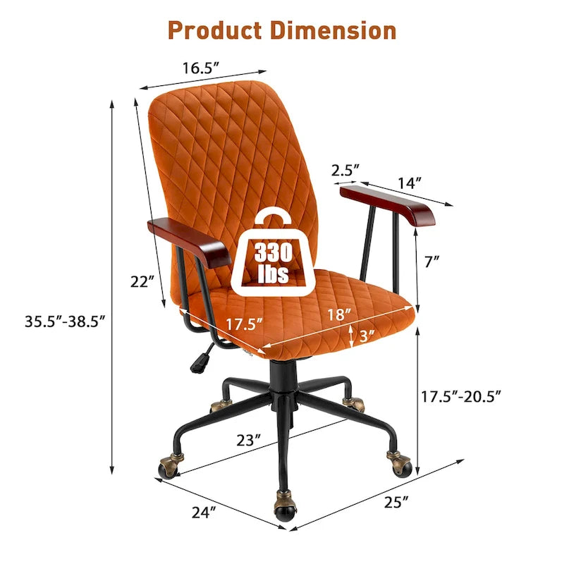 Fauteuil de bureau pivotant en velours, réglable, mi-dossier, pour la maison ou les loisirs
