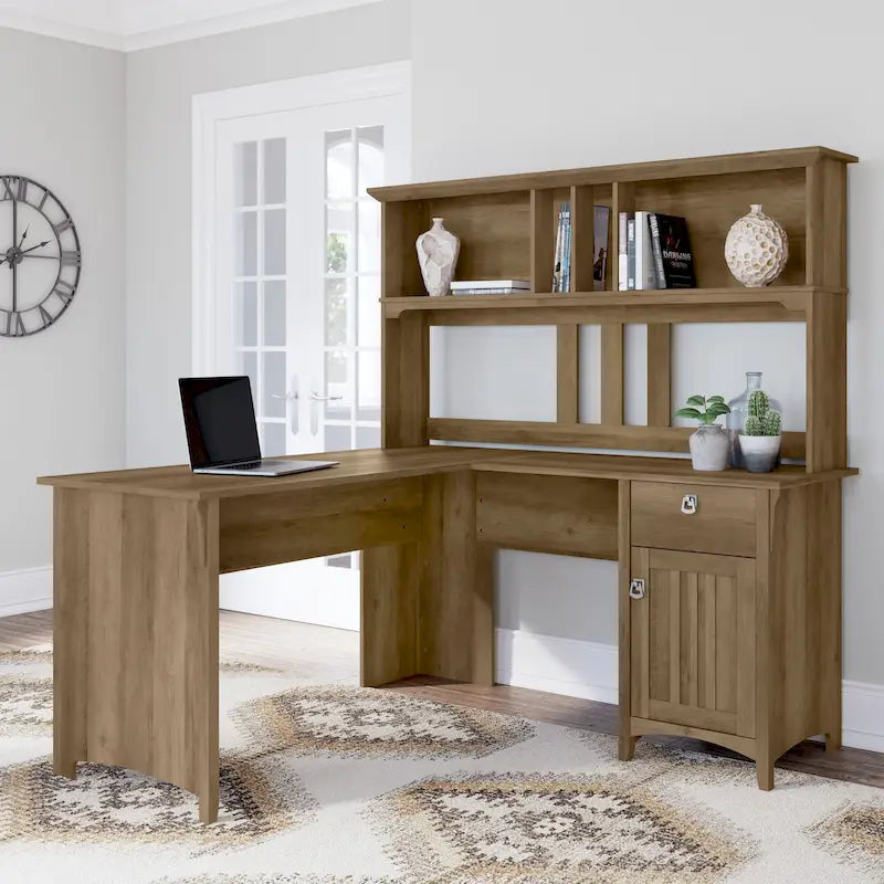 Bureau en L de 60 W avec meuble de rangement supérieur