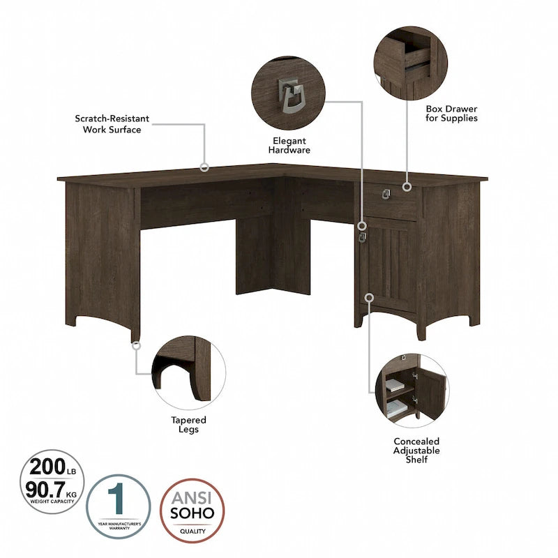Bureau en L de 60 W avec meuble de rangement supérieur
