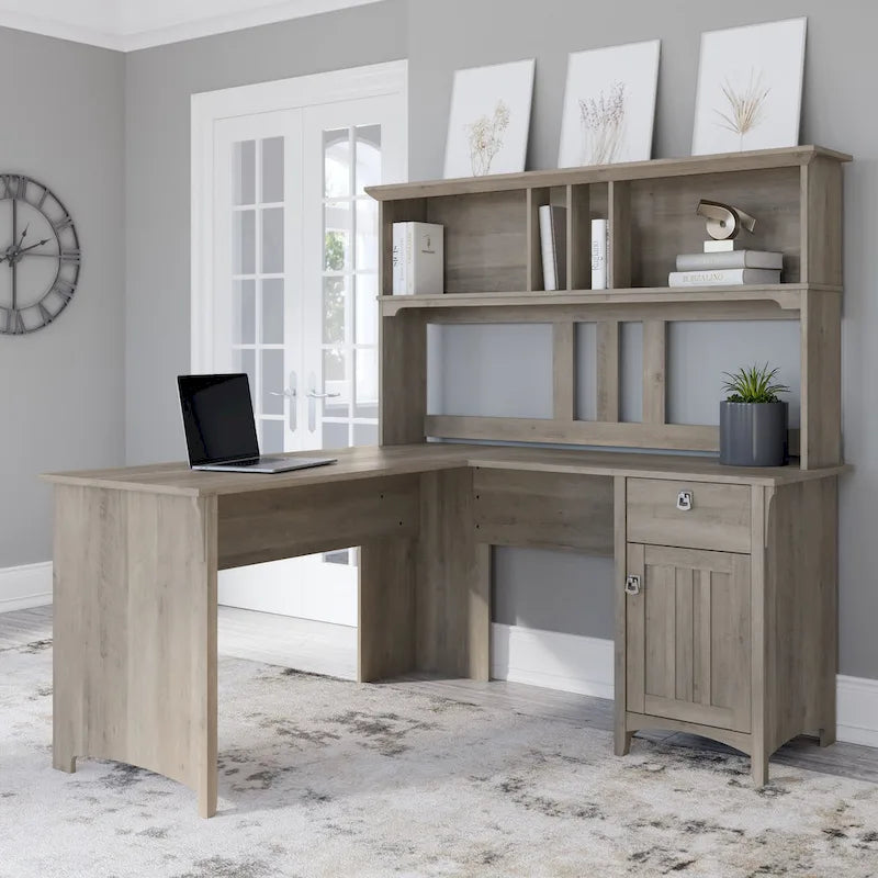 Bureau en L de 60 W avec meuble de rangement supérieur
