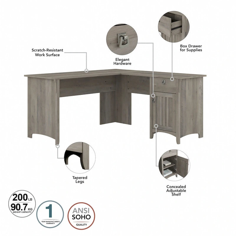 Bureau en L de 60 W avec meuble de rangement supérieur