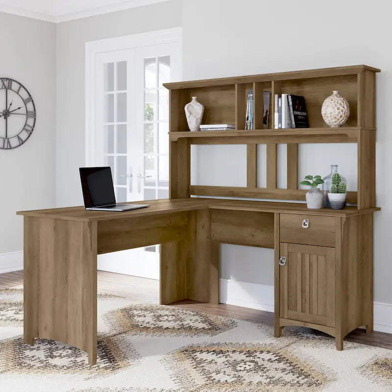 Bureau en L de 60 W avec meuble de rangement supérieur