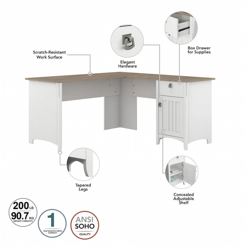 Bureau en L de 60 W avec meuble de rangement supérieur