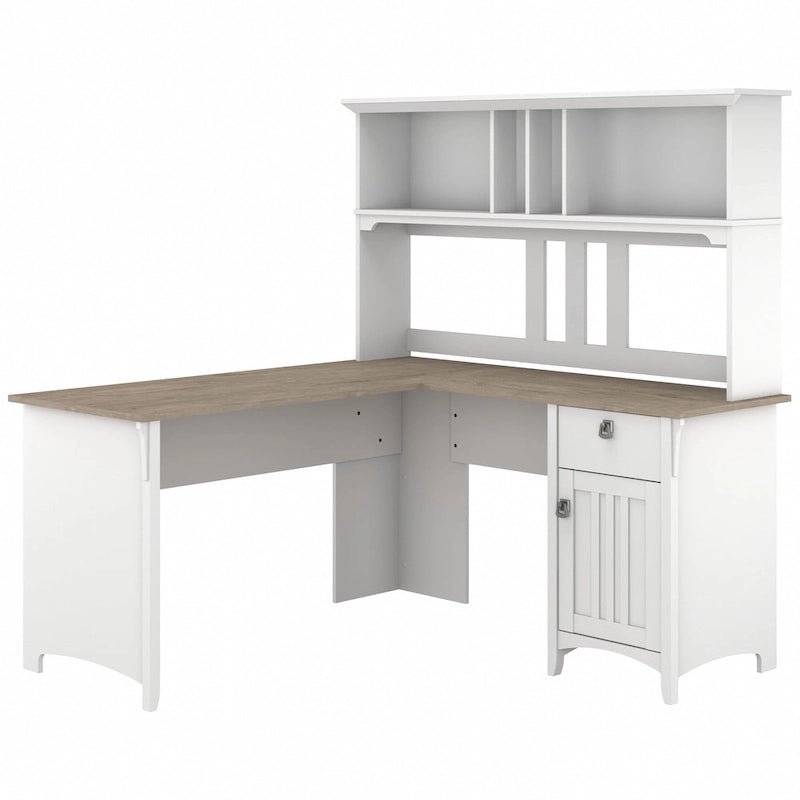 Bureau en L de 60 W avec meuble de rangement supérieur