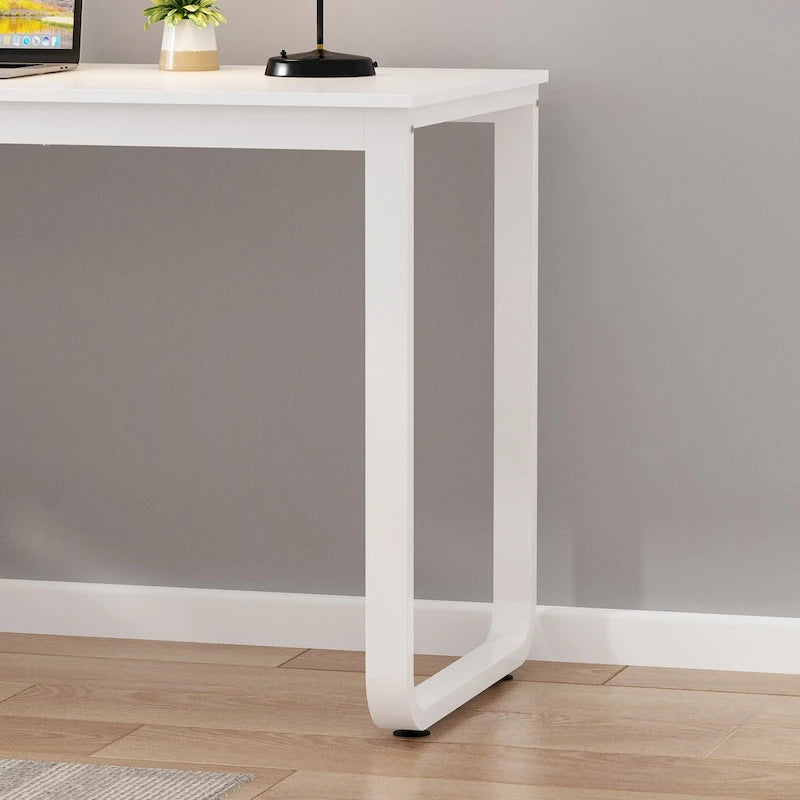 Bureau d'ordinateur d'angle en forme de L de 55 pouces avec tiroirs et armoire, blanc