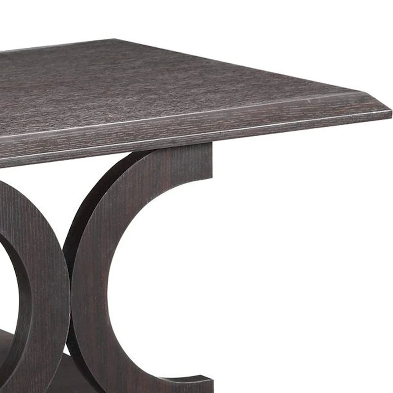 Table basse contemporaine en C avec étagère ouverte, marron expresso
