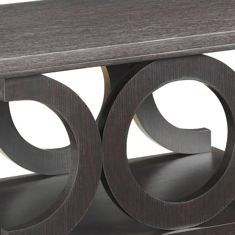 Table basse contemporaine en C avec étagère ouverte, marron expresso