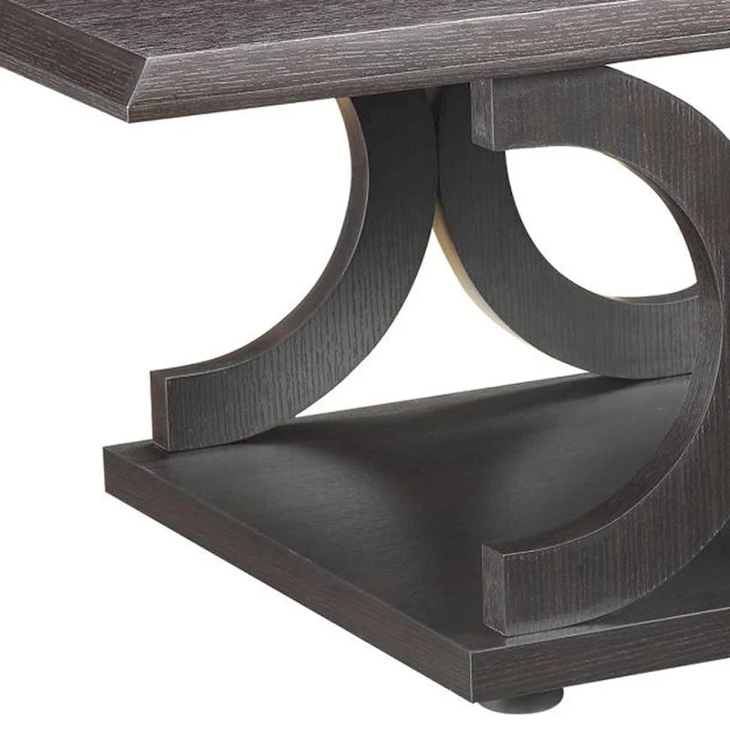 Table basse contemporaine en C avec étagère ouverte, marron expresso