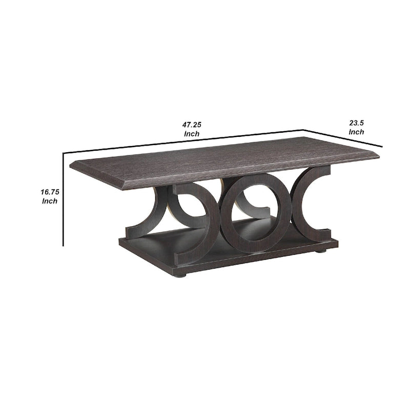 Table basse contemporaine en C avec étagère ouverte, marron expresso