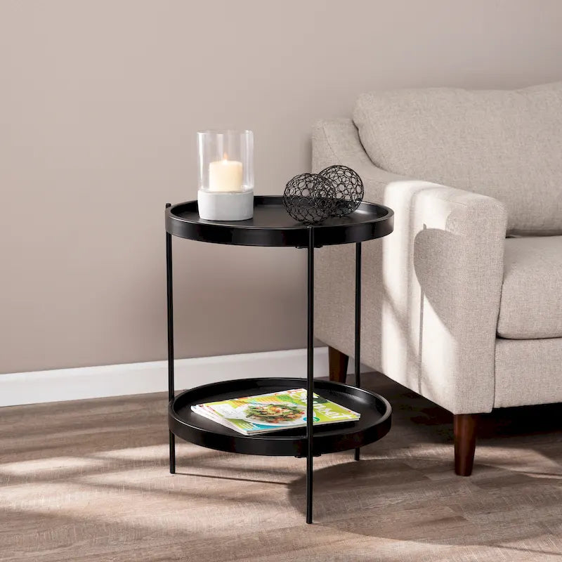 Table d'appoint en bois ronde de style moderne avec étagère