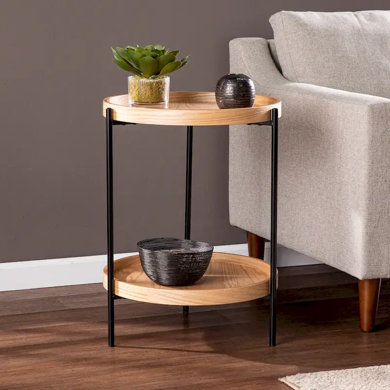Table d'appoint en bois ronde de style moderne avec étagère