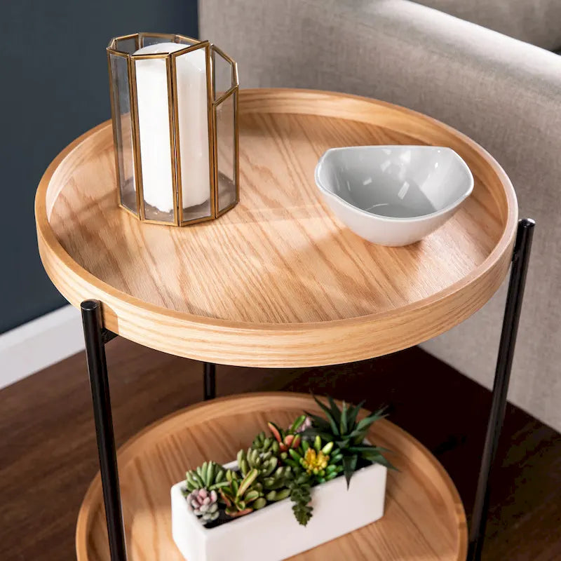 Table d'appoint en bois ronde de style moderne avec étagère
