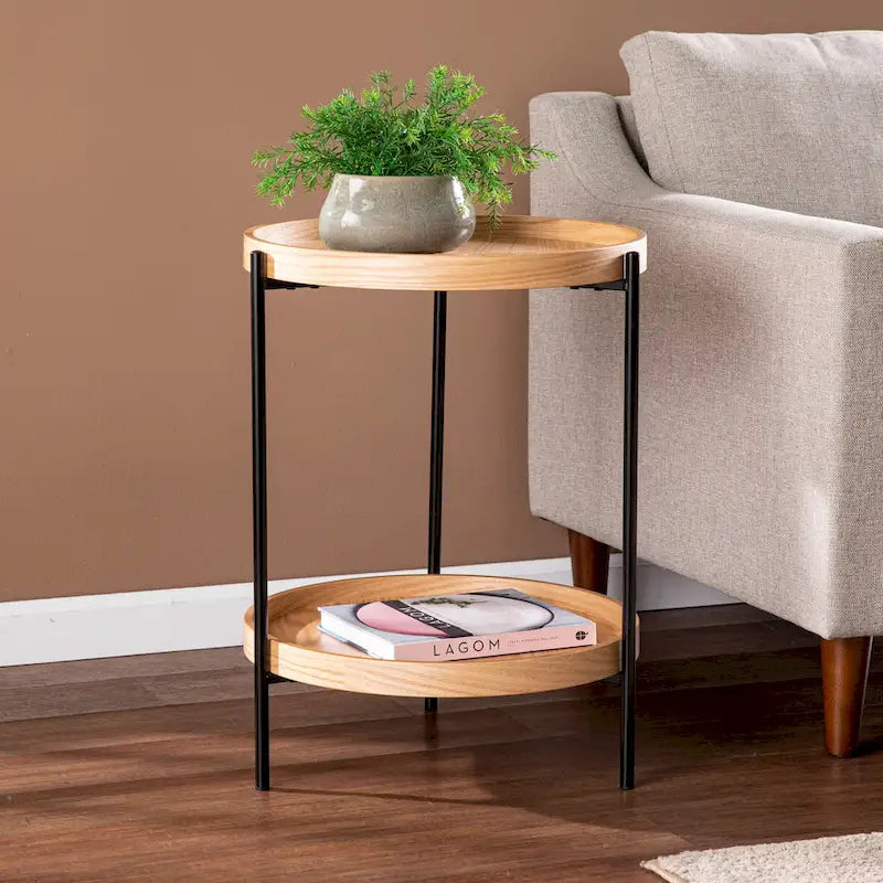 Table d'appoint en bois ronde de style moderne avec étagère