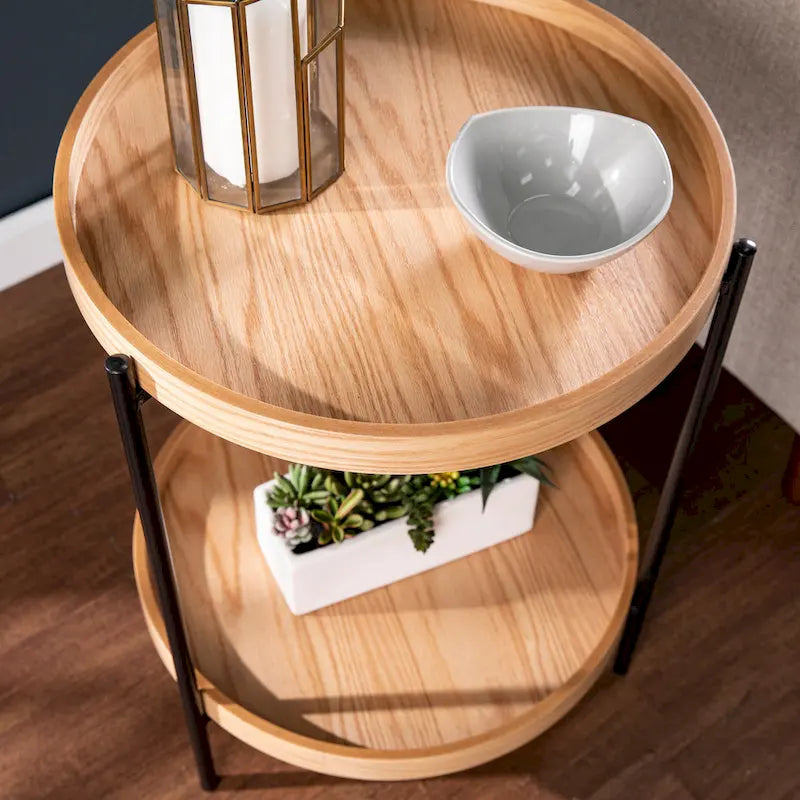 Table d'appoint en bois ronde de style moderne avec étagère