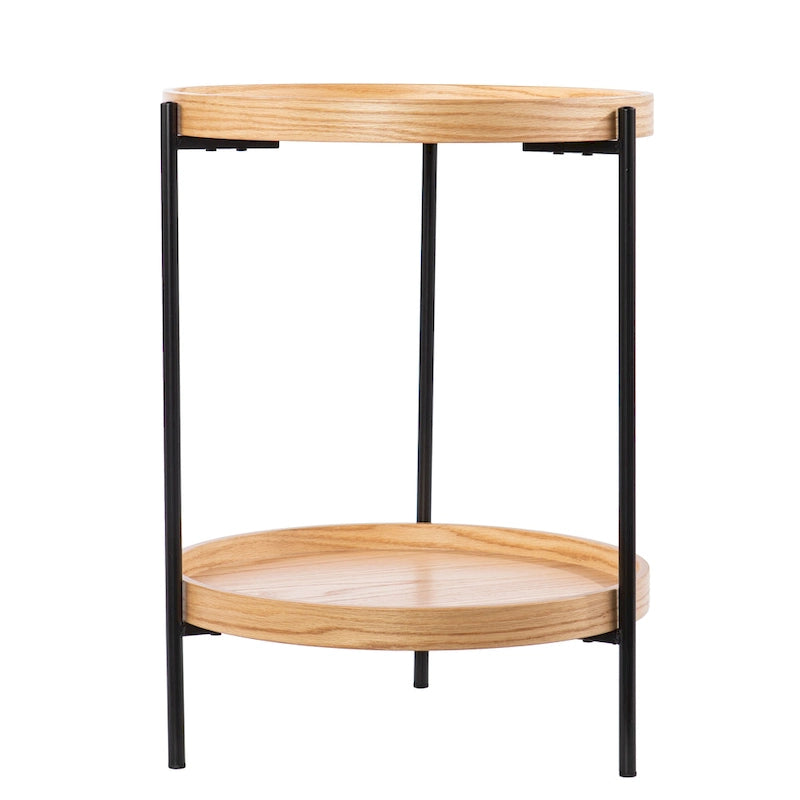 Table d'appoint en bois ronde de style moderne avec étagère