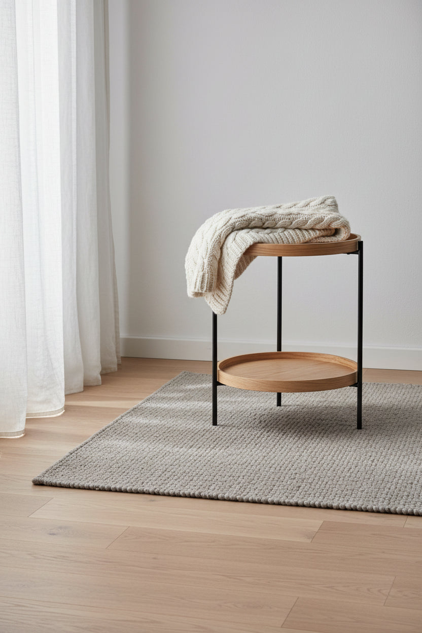 Table d'appoint en bois ronde de style moderne avec étagère