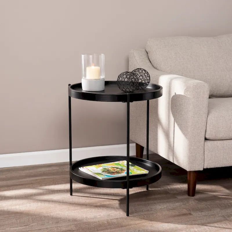 Table d'appoint en bois ronde de style moderne avec étagère
