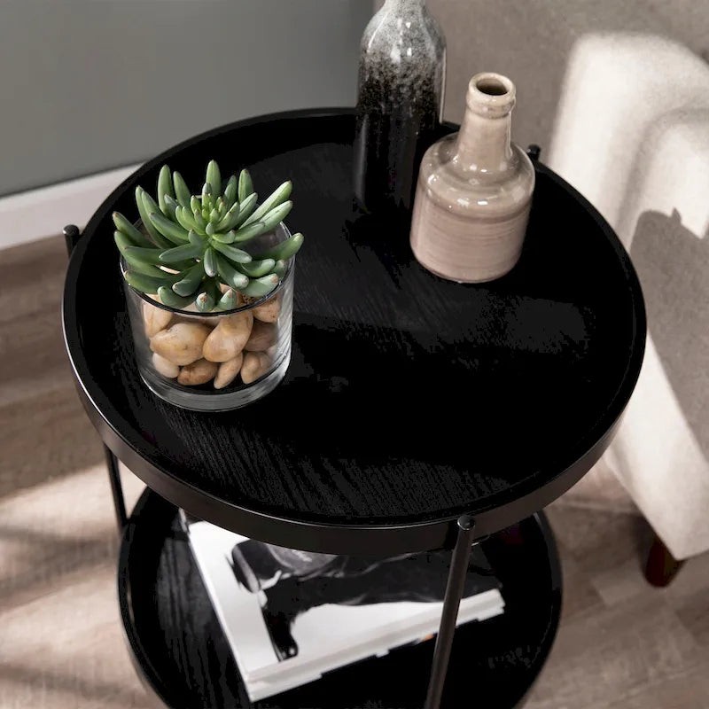 Table d'appoint en bois ronde de style moderne avec étagère