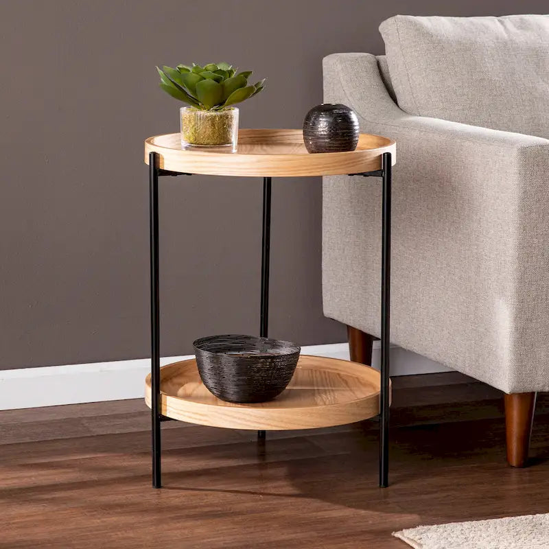 Table d'appoint en bois ronde de style moderne avec étagère