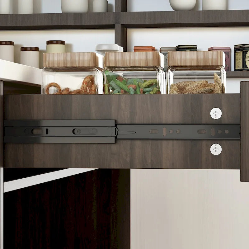 55,1W Meuble d'îlot de cuisine buffet avec étagères ouvertes et deux tiroirs