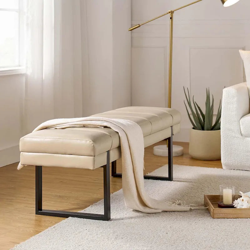 Banc moderne capitonné de 52,5 po avec pieds en métal
