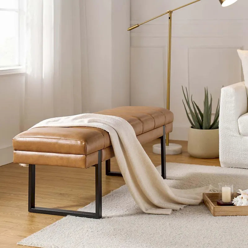 Banc moderne capitonné de 52,5 po avec pieds en métal