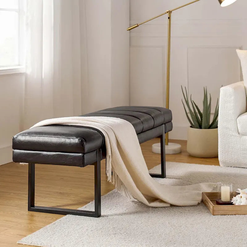 Banc moderne capitonné de 52,5 po avec pieds en métal