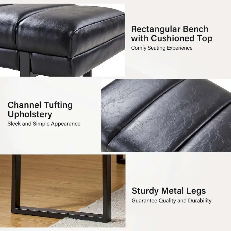 Banc moderne capitonné de 52,5 po avec pieds en métal