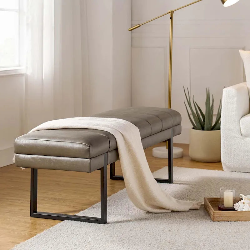 Banc moderne capitonné de 52,5 po avec pieds en métal