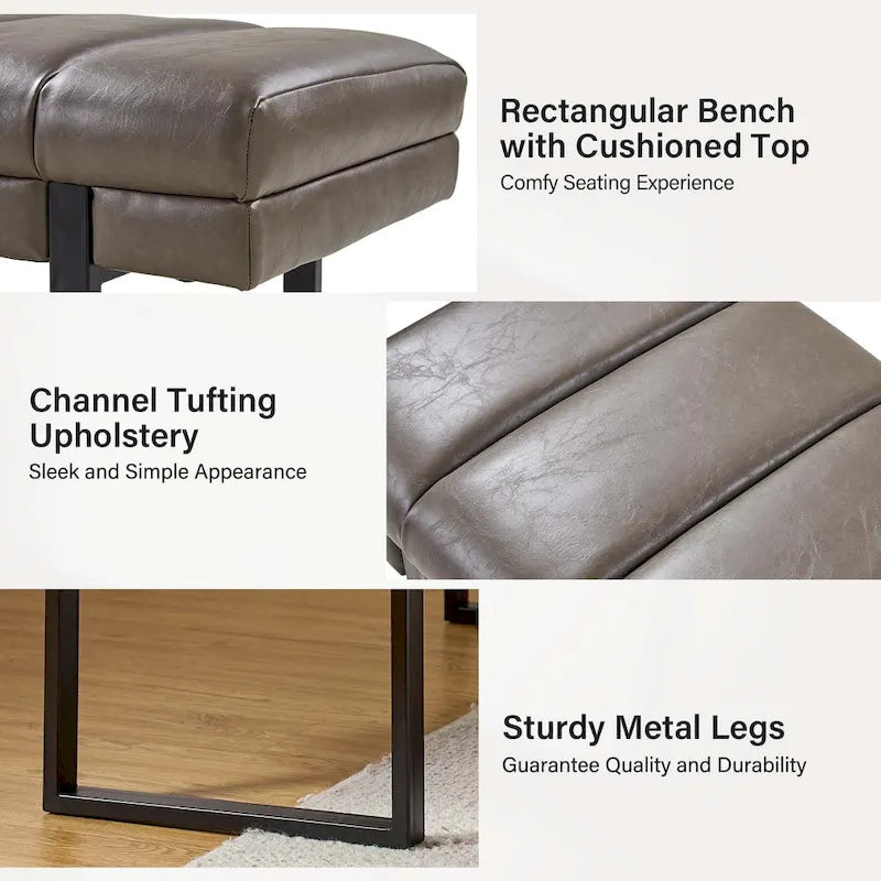 Banc moderne capitonné de 52,5 po avec pieds en métal