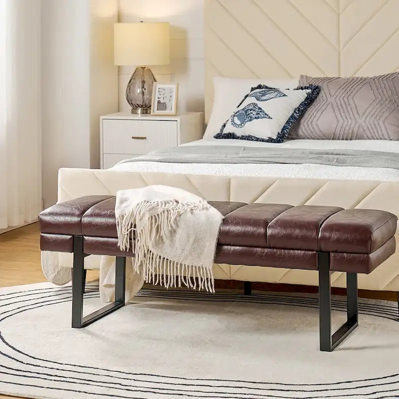 Banc moderne capitonné de 52,5 po avec pieds en métal