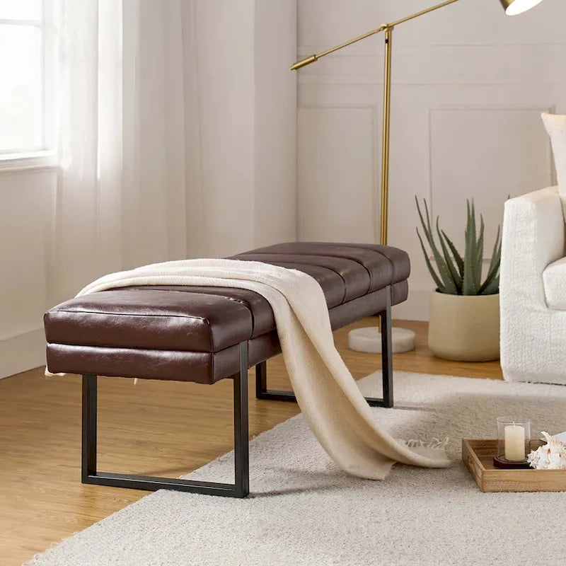Banc moderne capitonné de 52,5 po avec pieds en métal