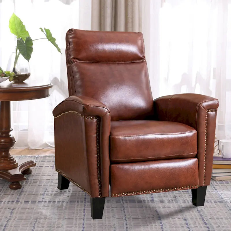 Fauteuil inclinable en cuir à dossier rabattable avec garniture cloutée