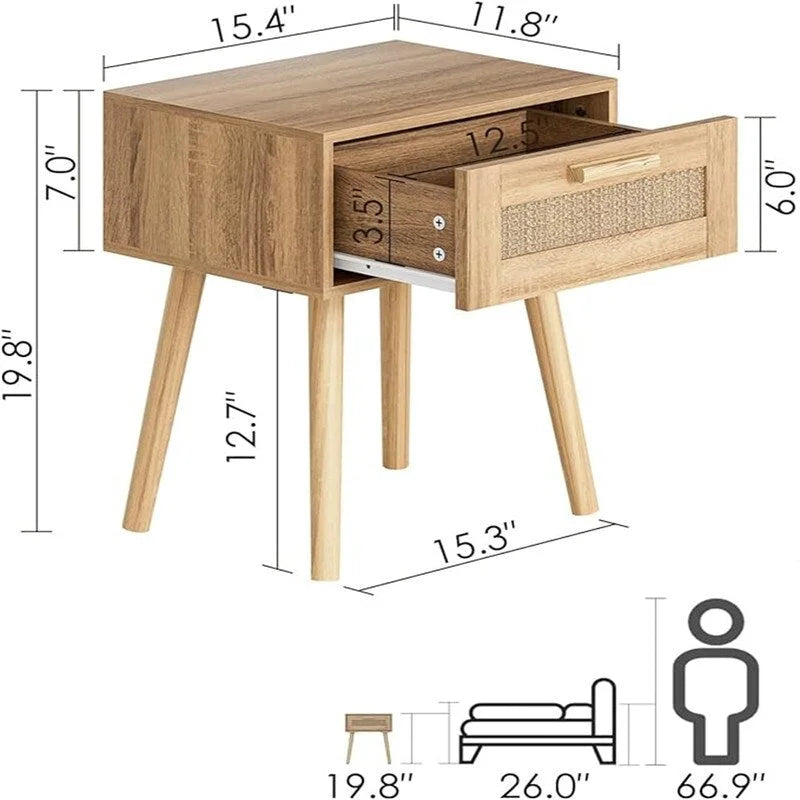 Tables de chevet en bois pour chambres à coucher - 11,81P x 15,35L x 19,69H
