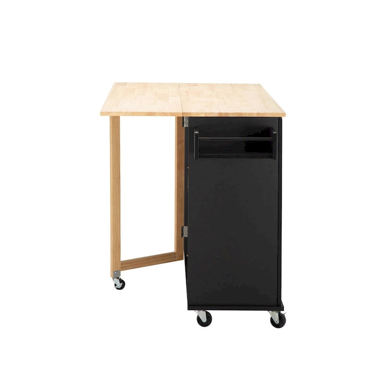 Îlot de cuisine mobile et chariot de cuisine, avec plateau extensible en bois d'hévéa et 3 tiroirs - 53,93(L) x 17(l) x 36,22(H)